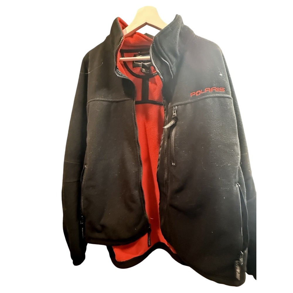 Polaris Black Fleece Jacket Full Zip‎ Red Lined Men's Size LG